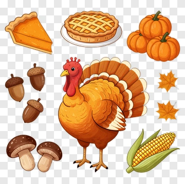 Thanksgiving Turkey And Harvest Elements PNG