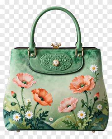 Floral Handbag With Poppy And Daisy Design PNG