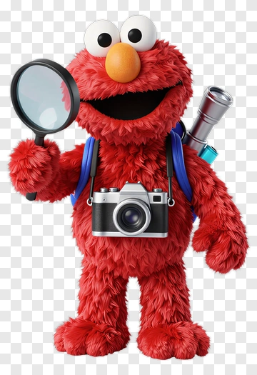 Elmo With Magnifying Glass And Camera PNG