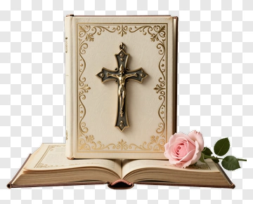 Book With Cross And Rose PNG