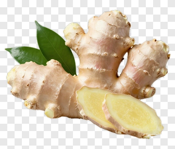 Fresh Ginger Root With Slices And Leaves PNG