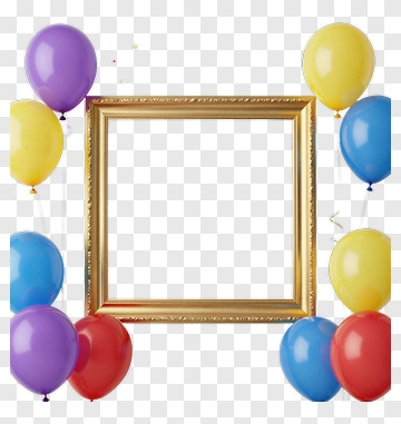 Colorful Balloons Around Golden Frame PNG