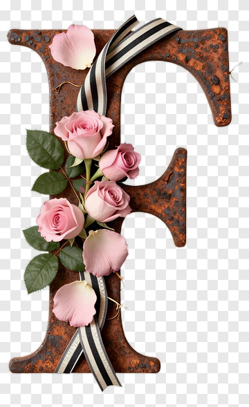 Roses And Ribbon On Rusty Letter F PNG