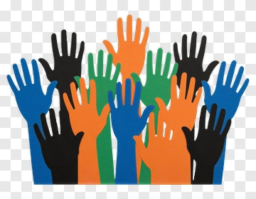 Colorful Hands Raised Together PNG