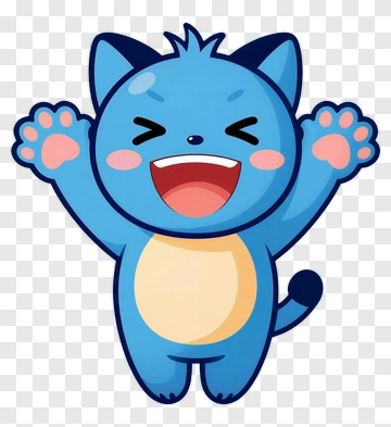 Blue Cartoon Cat Celebrating PNG