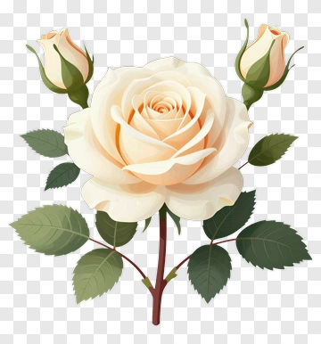 White Rose With Buds And Leaves PNG