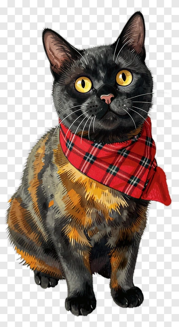 Black Cat With Red Scarf PNG