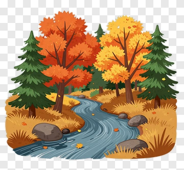 Autumn Stream Through Colorful Trees PNG