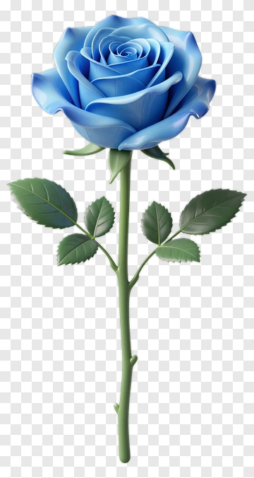 Blue Rose With Stem And Leaves PNG