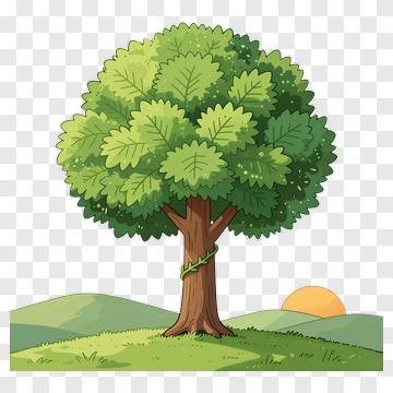Cartoon Tree With Vine And Sun PNG