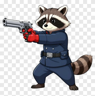 Raccoon Police Officer Holding Gun PNG