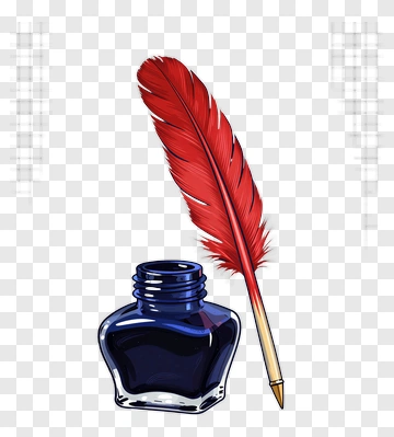 Red Quill Pen With Ink Bottle PNG