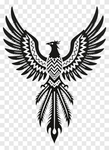 Black And White Phoenix With Tribal Patterns PNG