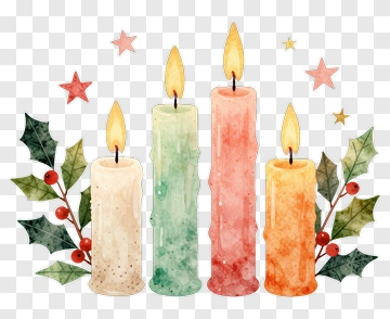 Four Colorful Candles With Holly And Berries PNG