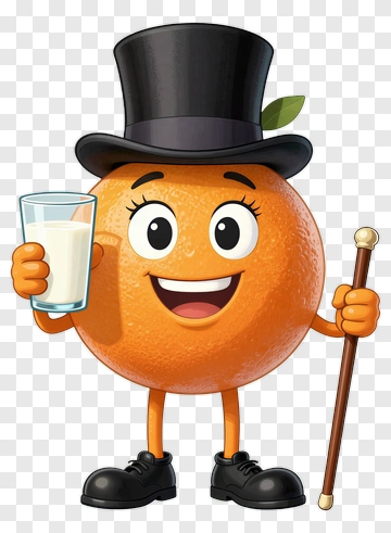 Orange Character With Milk And Top Hat PNG
