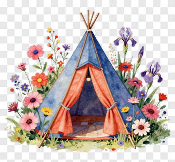 Teepee Surrounded By Flowers PNG
