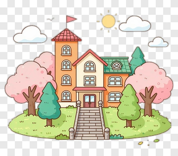 Charming School Building With Cherry Blossoms PNG