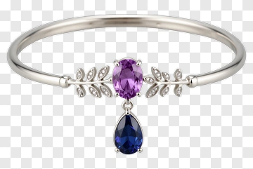 Silver Bracelet With Amethyst And Sapphire PNG