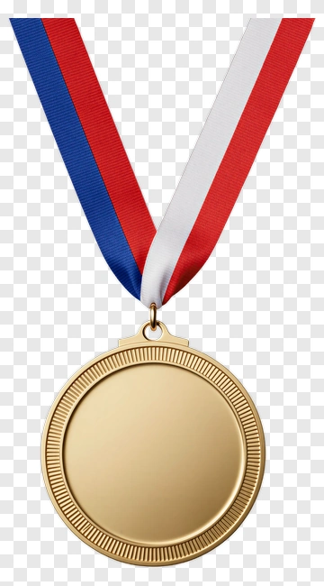 Gold Medal With Red Blue White Ribbon PNG