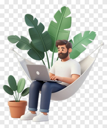 Man Working In Hammock With Laptop PNG