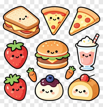 Cute Cartoon Food Icons PNG