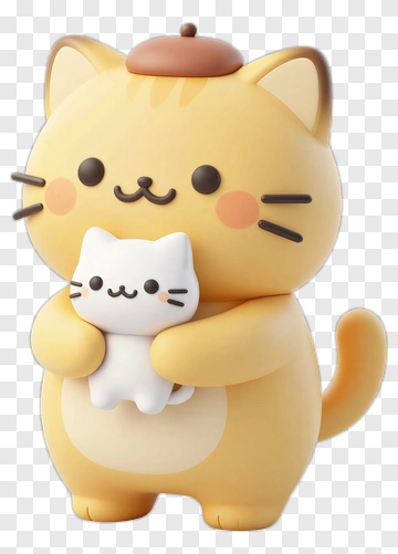 Yellow Cat Hugging Small Kitten PNG