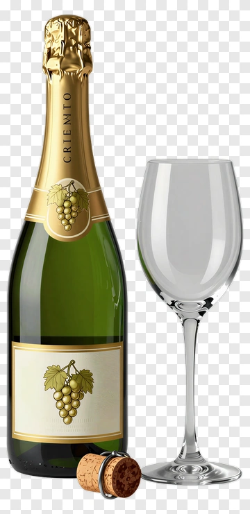 Champagne Bottle With Glass And Cork PNG