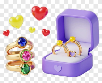 Colorful Gemstone Rings In Purple Box PNG