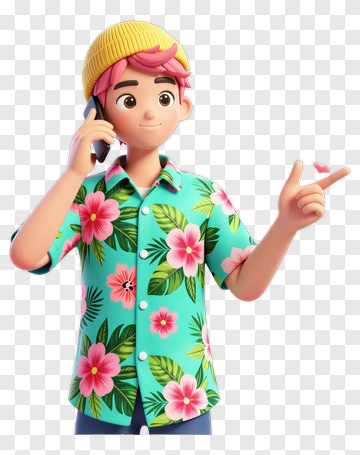Boy In Hawaiian Shirt And Yellow Beanie PNG