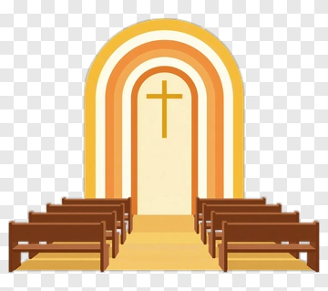 Church Door With Cross And Pews PNG