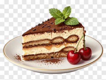 Tiramisu Cake With Cherry And Mint PNG
