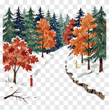 Two People In A Snowy Forest PNG