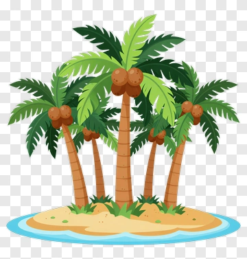 Palm Trees With Coconuts On Island PNG
