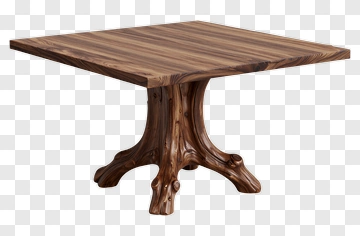 Solid Wood Dining Table With Tree Trunk Base PNG