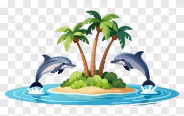 Dolphins Leaping Around Island PNG