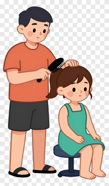 Man Combing Girl's Hair PNG