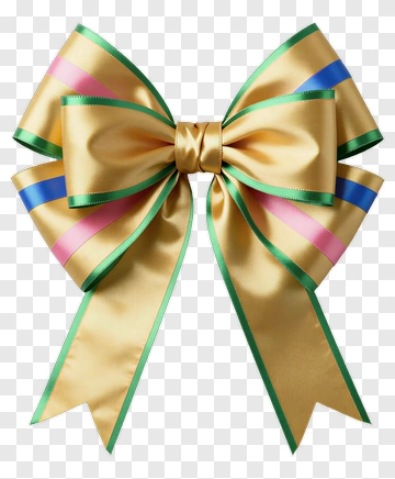 Gold Ribbon Bow With Color Stripes PNG