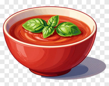 Tomato Soup With Basil In Red Bowl PNG