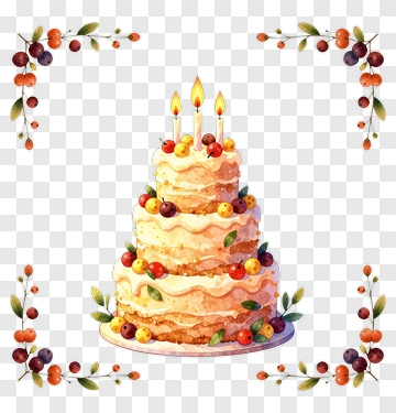 Birthday Cake With Berries And Candles PNG