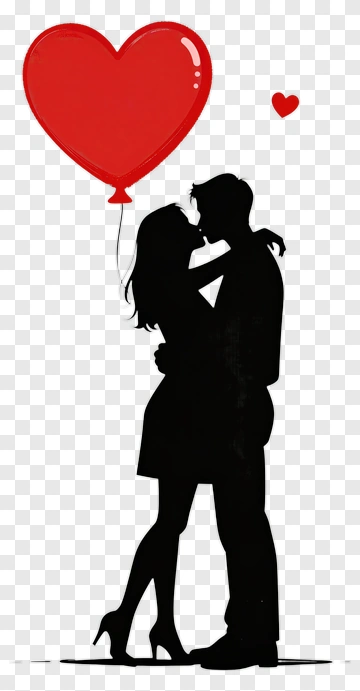 Couple Kissing With Heart Balloon PNG