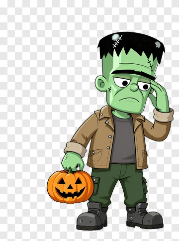 Frankenstein Holding A Jack-o'-Lantern PNG