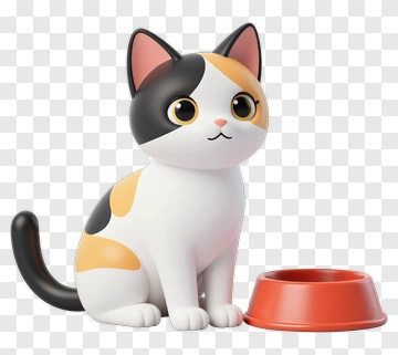 Cute Cat Figurine With Food Bowl PNG