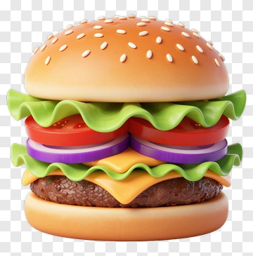 3D Cartoon Hamburger With Multiple Layers PNG