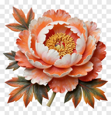Orange And White Peony In Full Bloom PNG