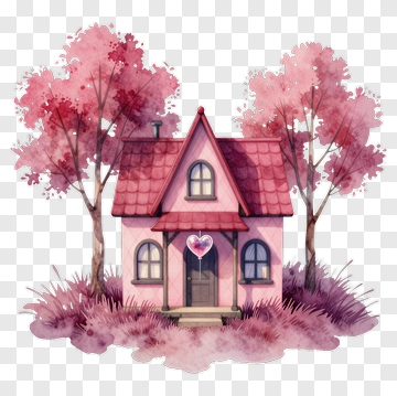 Pink House With Heart Balloon PNG