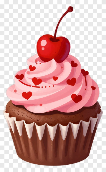 Cherry Cupcake With Heart Decoration PNG