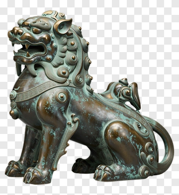 Bronze Guardian Lion Statue PNG