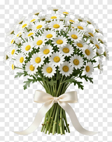 Daisy Bouquet With Cream Ribbon PNG