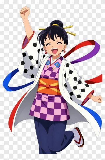 Joyful Girl In Soccer-Themed Kimono PNG