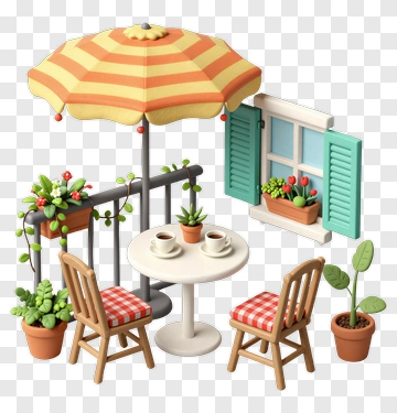 Cozy Balcony With Table And Chairs PNG